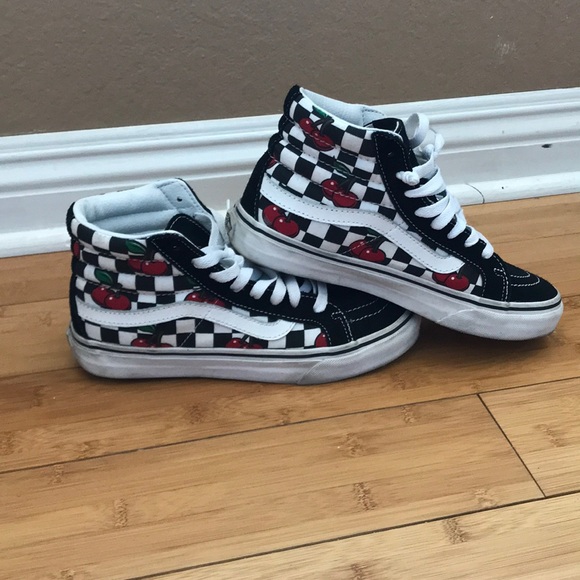 cherry checkered vans high tops